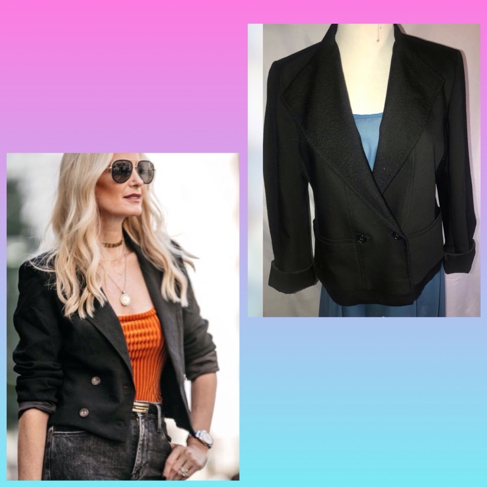 Ann Taylor cropped double breasted black blazer